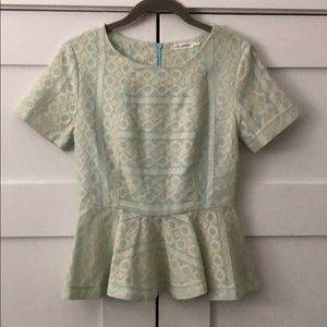 Blu Pepper Sky Blue/cream peplum top